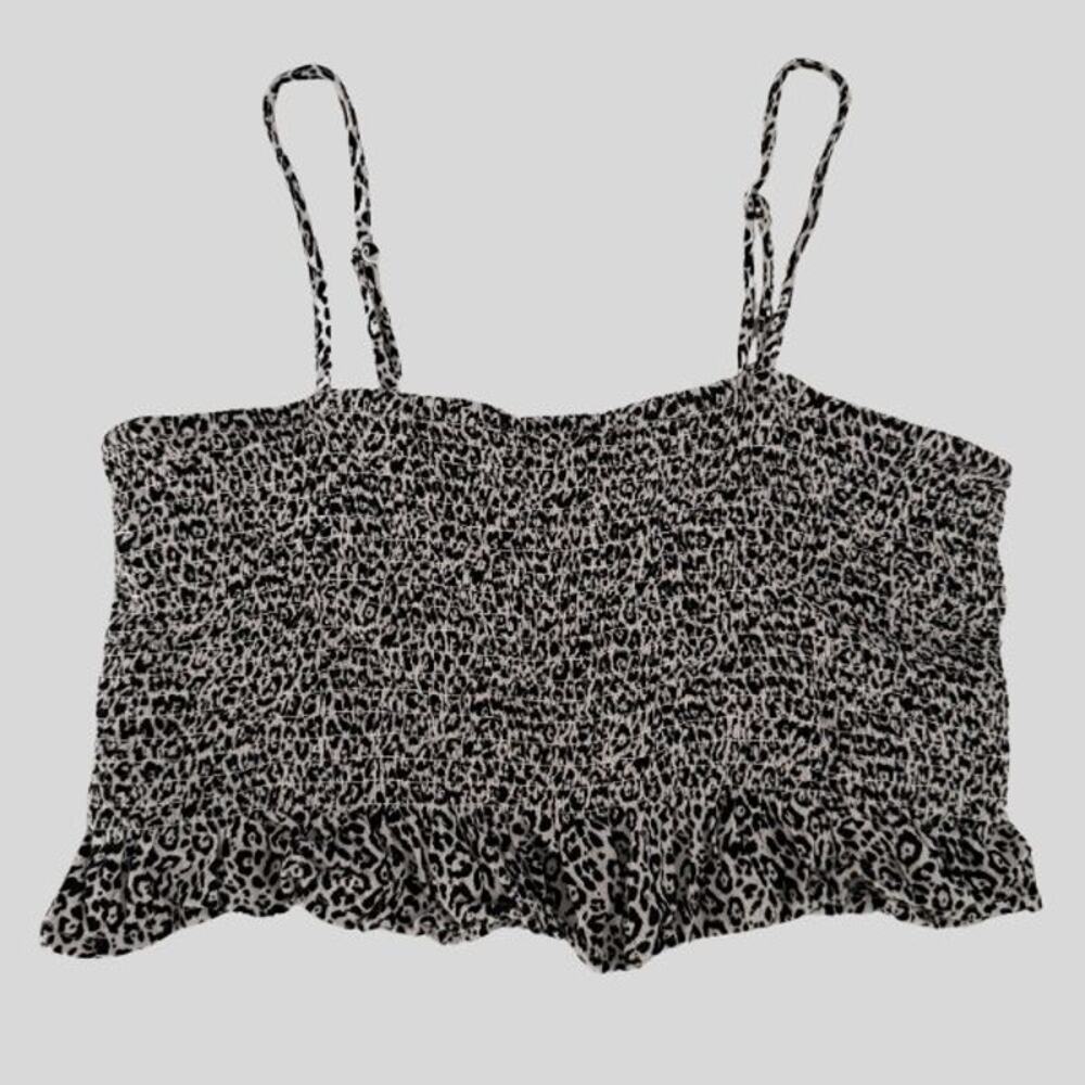 American Eagle Leopard Smocked Crop Tank Adjustable Straps Size M